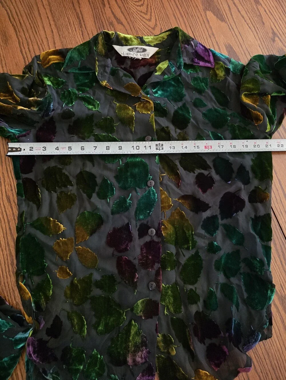 Vintage Burnout Velvet Blouse Tank Set Sheer Jewel Tone Leaves Whimsigoth Large